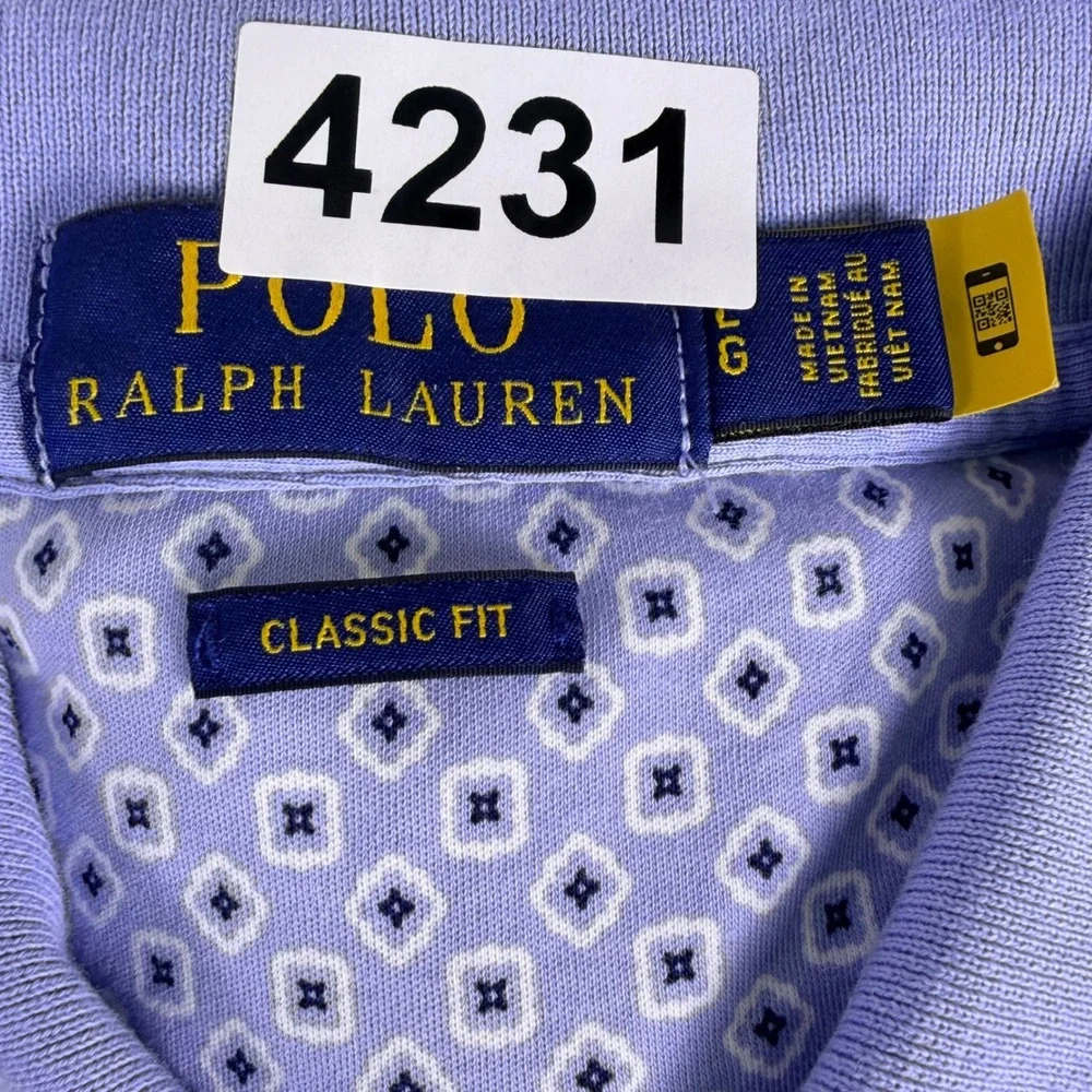 Polo Ralph Lauren Polo Shirt Men Large Blue Geometric Classic Fit Golf Polo Prep